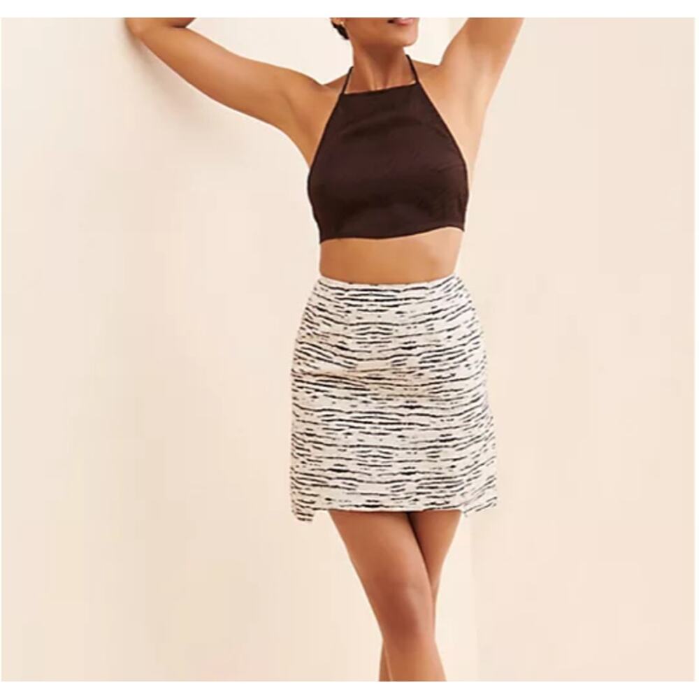 Anthropologie Womens Bellevue My Way Mini Skirt Linen Blend White Black Small